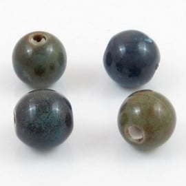 5 x  Ronde kralen keramiek groenblauw gemelleerd 19mm