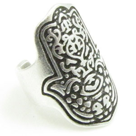 1 x DQ metaal ring hamsa hand antiek zilver kleur ca. 29 x 21mm (Nikkelvrij)