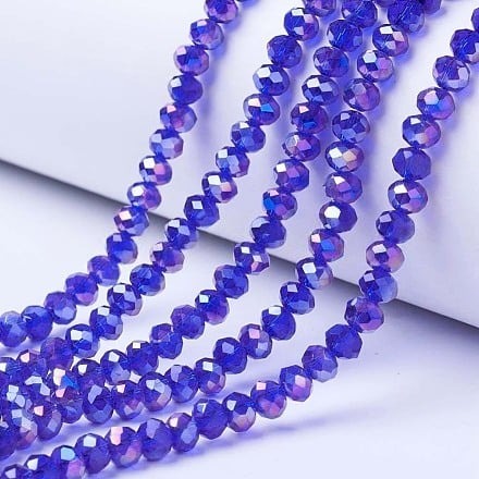 1 x Streng met ca. 140-145 stuks glaskralen facet rondelle briolette kristal – 4 x 3 mm, gat 1 mm – Dark Blue AB Plated