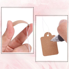 100 x prijskaartjes 35 x 22 mm – bruin met wit koordje