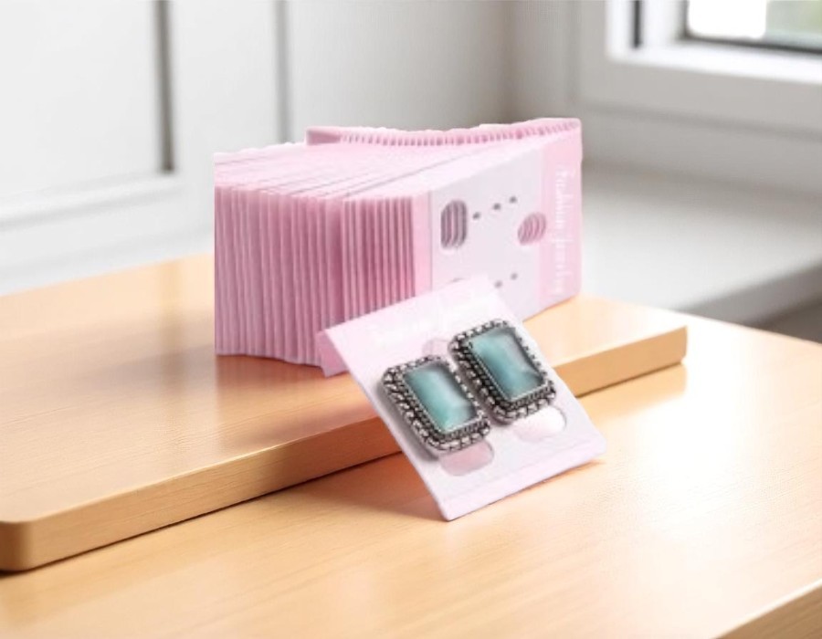 50 x Plastic kaartjes voor oorbellen – roze – ca. 30 x 40 mm