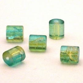 30 x crackle glas kralen cilinder vorm 7 x 8mm gat: 1,5mm licht blauw geel