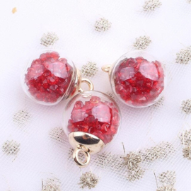 2 x Transparante Glazen Bal Charms, mini kerstballetje 16mm oogje: 2,2mm transparant Rood