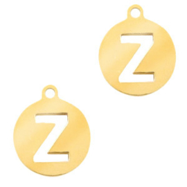 Roestvrij stalen (RVS) Stainless steel bedel rond 10mm initial coin Z Goudkleur