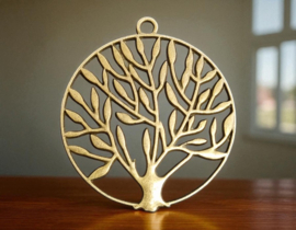 2 x Metalen Tree of Life bedel – 42 x 37,5 x 2 mm – geel koper – oogje ca. 2,5 mm