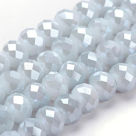 1 x Streng met ca. 100 glaskralen facet rondelle briolette kristal – 6 x 4mm, gat 1 mm – WhiteSmoke