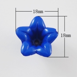 10  x Prachtige acryl bloem kelk 18 x 18 x 12mm, Gat: 2mm donker blauw