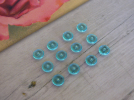 10x Ronde Kleine Glaskraal Blauw 6 x 6 x 2.3mm oogje: 1mm