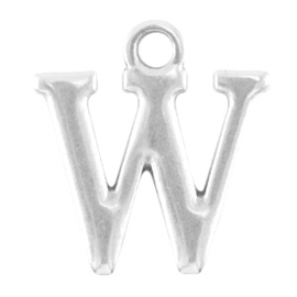 DQ bedel Letter W - Antiek Zilver  15,5 x 9,5 mm oogje: van Ø 1,9 mm (Nikkelvrij)