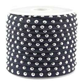 20 cm Imi. Suède leer 5mm met studs zilver Donker blauw