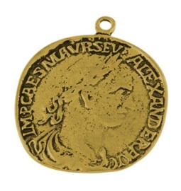 Grote Tibetaans zilveren vintage munt 35 x 31 x 1,5mm Gat 2mm Antique goud
