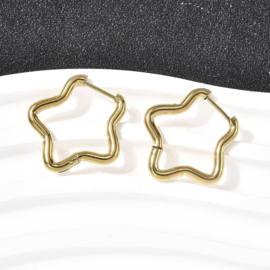 2 x 201 RVS creolen ster 23 x 22,5 mm – goudkleur (IP plating – Real 18K Gold Plated)