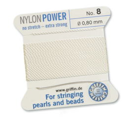Griffin Nylon Power no stretch - extra strong 2 meter met naald  No: 8 Ø 0,90mm wit