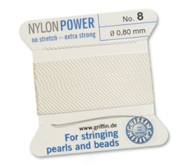 Griffin Nylon Power no stretch - extra strong 2 meter met naald  No: 8 Ø 0,90mm wit 