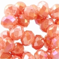 10 x Glaskraal facet rondel met diamond coated zacht Oranje 8 x 6mm