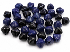 10 x Glaskraal blauw-zwart mix 8 x 8 mm – gat 1 mm