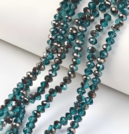 1 x Streng met ca. 90~95 Glaskralen elektroplated  facet rondelle  Half  black plated Deep sky blue  6x4mm–  gat 1 mm