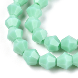 1 x Glaskralen streng facetgeslepen bicone 6 x 6 mm – gat 1 mm – Light Cyan