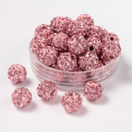 2 x Shamballa polymer clay strass ballen 8mm gat: 1mm Roze