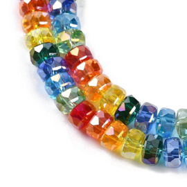 1 x Glaskralen streng facetgeslepen wielvorm 8 x 5 mm – gat 1,2 mm – Colorful