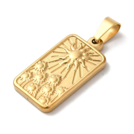 1 x PVD Vacuum Plating RVS 304 Bedeltje zon en zonnebloemen 26 x 14 x 2,5mm Bails 7,5 x 3,5mm Goudkleur