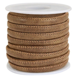 1 rol met 4 meter gestikt imitatie leer 6x4mm Nut tone brown (kies voor pakketpost)