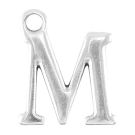 DQ bedel Letter M - Antiek Zilver  15,5 x 9,5 mm oogje: van Ø 1,9 mm (Nikkelvrij)