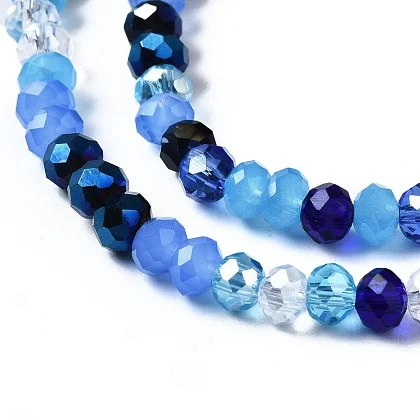 1 x Streng Glaskralen Facet Rondelle Briolette 4,5x3,5  mm – Dodger Blue  AB Plated – ca. 140-143 stuks – gat 1 mm