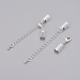 2 x Veterklem met sluiting incl. verlengketting  12 x 7,5 x 3mm sluiting zilverkleur (Nikkelvrij)