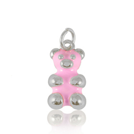 1 x Brass TQ metaal bedels bear enamel Silver-pink