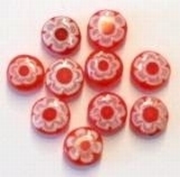 10 x Glaskraal plat mille-fiori rood 8 mm