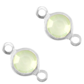 2 x DQ metaal tussenstuk crystal glas rond 6mm Silver-Meadow green opal (Nikkelvrij)