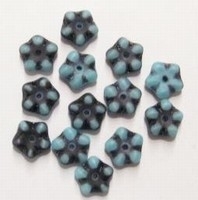 10 Stuks Glaskraal rondel mat zwart met lichtblauw 8 mm