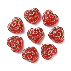 10 x Ornament hartjes kralen 18 x 17 x 6 mm – gat 1,6 mm – rood ♥
