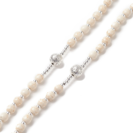 Rozenkrans ketting met lavasteen en metalen bedels, zilverkleur