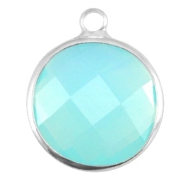 Crystal glas hanger rond 16mm Aqua blue opal-Silver (Nikkelvrij)