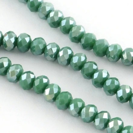 1 x Streng met ca. 72 glaskralen facet rondelle briolette kristal – 8 x 6 mm – gat 1 mm – Sea Green AB Plated