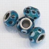 Per stuk European-style kraal transparant aqua met stippen 13 mm