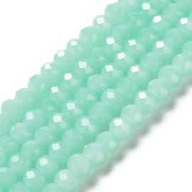 1 x Glaskralen streng facetgeslepen rondelle 8 x 6 mm – gat 1 mm – Pale Turquoise