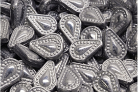 4 x Tsjechische Glaskralen Tear Drop Beads 14x10mm zilver