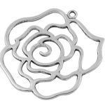2x Tibetaans zilveren hanger van een bloem roos 44 x 41mm x 2mm thick,gat: 2mm platinum kleur