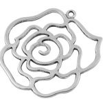 1 x metalen hanger van een bloem roos 44 x 41mm x 2mm gat: 2mm platinum kleur