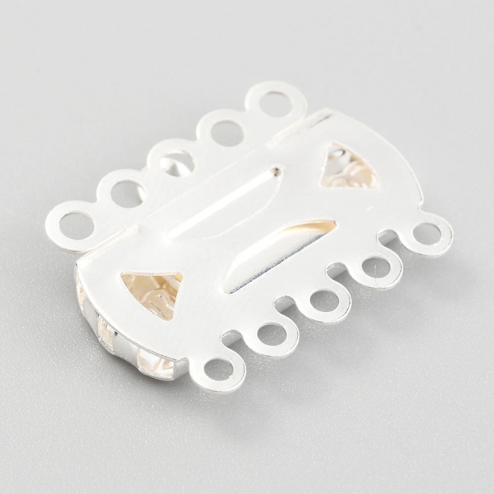 1 x Tarnish Resistant 304 RVS boxsluiting – 5-strengs – 10 gaatjes – rechthoek met patroon – zilver kleur – 19,5 x 14 x 3 mm – gat ca. 1,4 mm