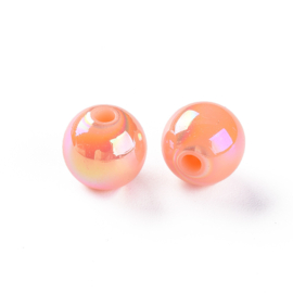 15 x acryl parels opaque AB plated 10 x 9mm gat: 2mm kleur: peachpuff