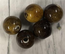 10 Stuks glaskralen met groene gele en bruine tinten 12mm gat 3mm