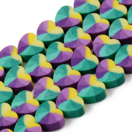 20 x Polymeer kralen hart Multicolour Medium Purple ca. 9 x 5mm (gat Ø2mm)
