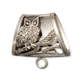 Metalen messing sjaalhanger of sjaal bails met uil, 39 x 38 x 16mm, oogje: c.a. 5mm