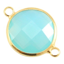 Crystal glas tussenstukken rond 16mm Aqua blue opal-Gold  (Nikkelvrij)