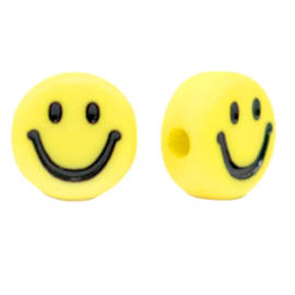 20  x Letterkralen van acryl smiley Yellow-black ca. 7mm (Ø1.4mm)