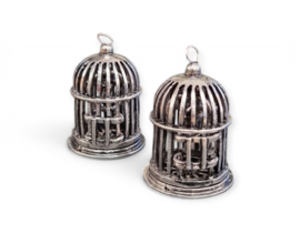 Grote metalen 3D hanger van een vogelkooi met vogel afm. 32 x 45 x 32mm oogje: 2mm (pakketpost)